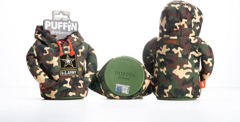 PUFFIN سويت شيرت هودي - عازل 12 أونصة لحافظة علب البيرة والمشروبات الغازية، حافظ على برودة المشروبات والمشروبات - تمويه الجيش الأمريكي - Image 2
